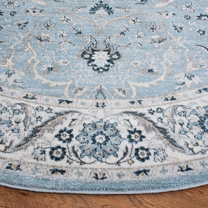 SAFAVIEH Isabella Collection 6'7" Round Light Blue/Cream ISA912M Oriental Non-Shedding Dining Room Entryway Foyer Living Room Bedroom Area Rug