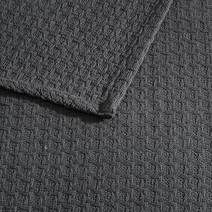 Beatrice Home Fashions Grand Hotel Lightweight All-Natural 100% Cotton Waffle Weave Blanket, Twin, Dark Gray