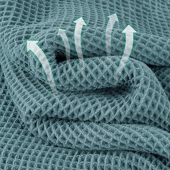 Microfiber Waffle Bath Towels, 4 Pieces, Soft, Absorbent, Fast Drying, Lint Free 430 GSM (Green)