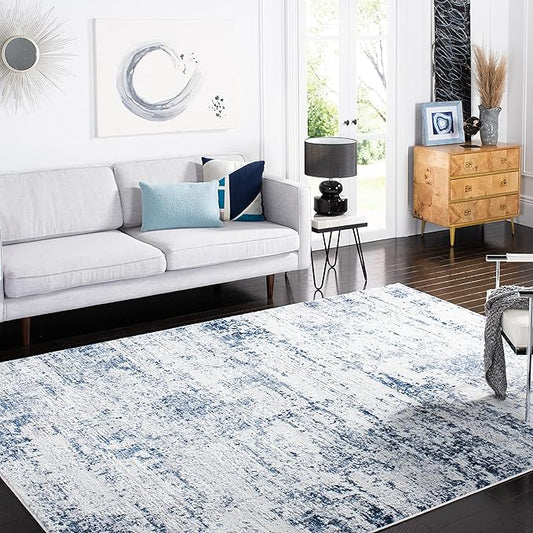 SAFAVIEH Amelia Collection X-Large Area Rug - 12' x 18', Ivory & Navy, Modern Abstract Design, Non-Shedding & Easy Care, Ideal for High Traffic Areas in Living Room, Bedroom (ALA700B)