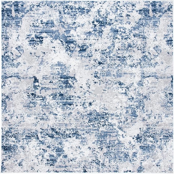 SAFAVIEH Amelia Collection Area Rug - 8' Square, Navy & Grey, Modern Abstract Design, Ideal for High Traffic Areas in Living Room, Bedroom, Dining (ALA705N-8SQ)