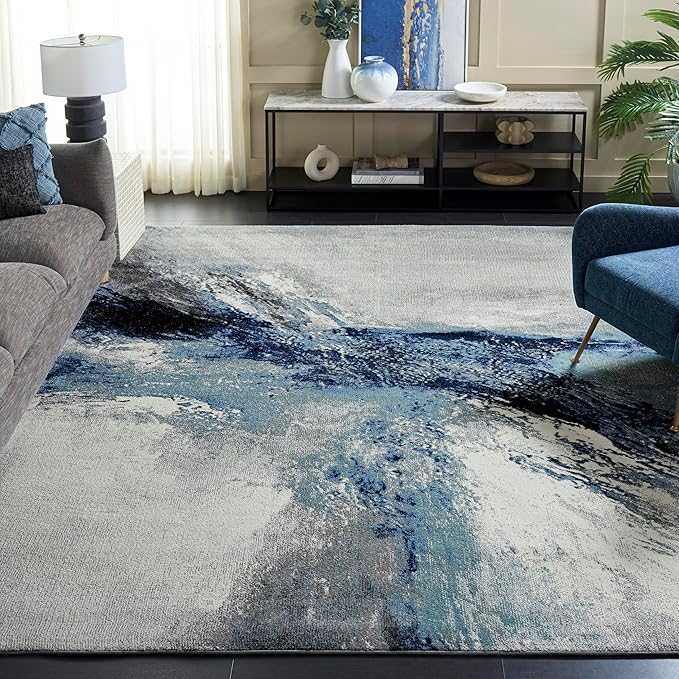 SAFAVIEH Area Rug 8x10 - Galaxy Collection - Large - Blue & Grey, Modern Design, Non-Shedding & Easy Cleaning, Ideal for Living Room, Bedroom, Office, Dining Space (GAL117M)
