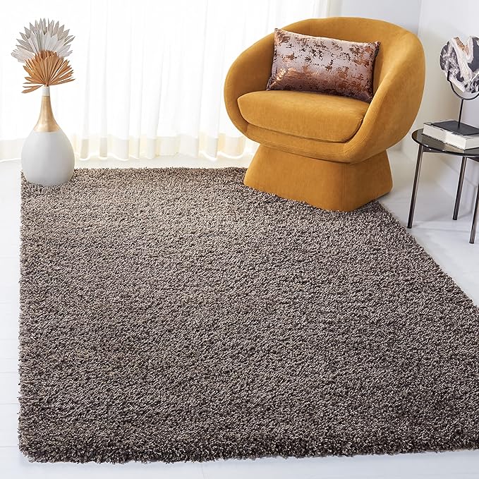 SAFAVIEH Santa Monica Shag Collection 5'3" x 7'6" Mushroom SGN725 Solid Non-Shedding Living Room Bedroom Dining Room Entryway Plush 2-inch Thick Area Rug