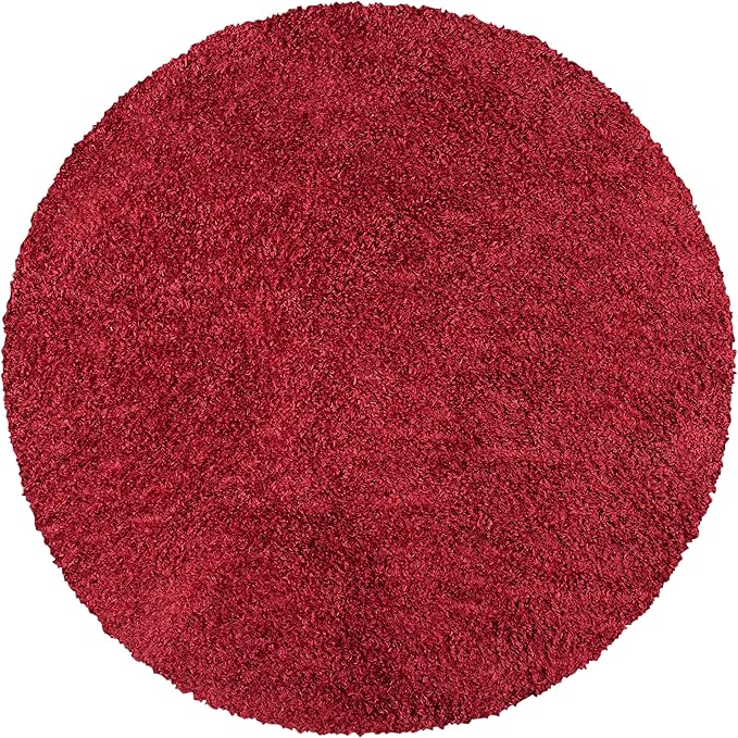 SAFAVIEH August Shag Collection 6'7" Round Red AUG200Q Solid Non-Shedding Living Room Bedroom Dining Room Entryway Plush 1.5-inch Thick Area Rug