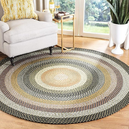 SAFAVIEH Washable Rug Outdoor Braided Collection - 6' Round, Multi, Handmade & Reversible, Non-Shedding & Easy to Clean, Ideal for Patio, Backyard, Mudroom (BRD308A)