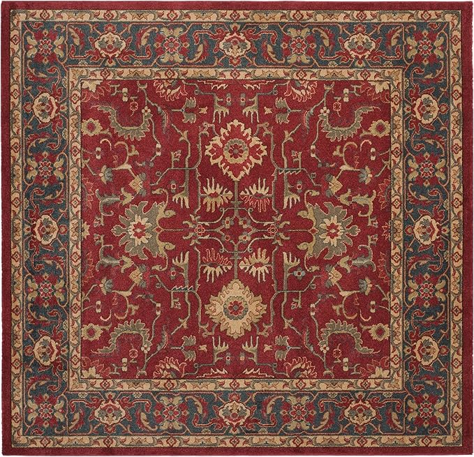 SAFAVIEH Mahal Collection Area Rug - 6'7" Square, Red & Natural, Traditional Oriental Design, Non-Shedding & Easy Care, Ideal for High Traffic Areas in Living Room, Bedroom (MAH697A)