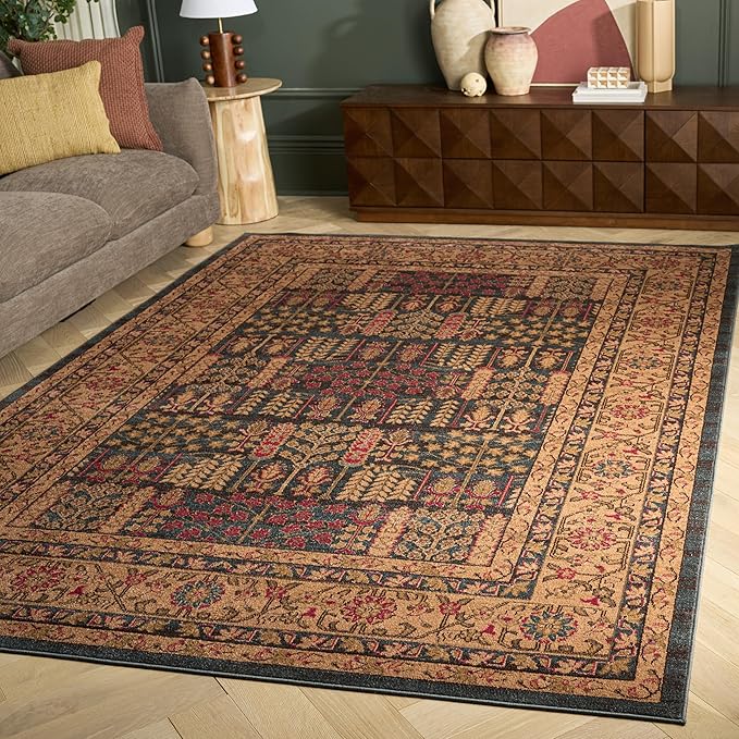 SAFAVIEH Mahal Collection Area Rug - 6'7" x 9'2", Navy & Natural, Traditional Oriental Design, Non-Shedding & Easy Care, Ideal for High Traffic Areas in Living Room, Bedroom (MAH697E)