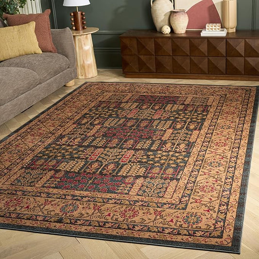 SAFAVIEH Mahal Collection Area Rug - 6'7" x 9'2", Navy & Natural, Traditional Oriental Design, Non-Shedding & Easy Care, Ideal for High Traffic Areas in Living Room, Bedroom (MAH697E)
