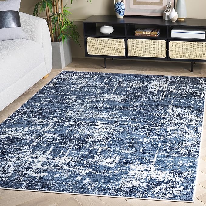 SAFAVIEH Area Rug 8x10 - Amelia Collection - Large - Ivory & Dark Blue, Modern Design, Non-Shedding & Easy Cleaning, Ideal for Living Room, Bedroom, Office, Dining Space (ALA700M)