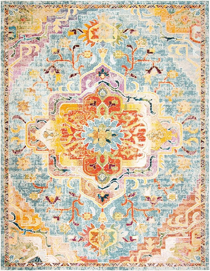 SAFAVIEH Crystal Collection X-Large Area Rug - 11' x 16', Orange & Teal, Medallion Distressed Design, Non-Shedding & Easy Care, Ideal for High Traffic Areas in Living Room, Bedroom (CRS501K)