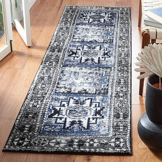 SAFAVIEH Vintage Hamadan Collection Runner Rug - 2'3" x 8', Grey & Blue, Oriental Traditional Persian Design, Non-Shedding & Easy Care, Ideal for High Traffic Areas in Living Room, Bedroom (VTH213F)