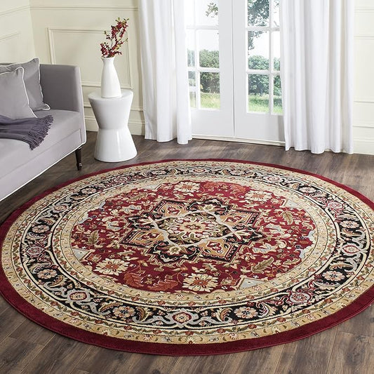 SAFAVIEH Lyndhurst Collection Area Rug - 8' Round, Red & Black, Traditional Oriental Design, Non-Shedding & Easy Care, Ideal for High Traffic Areas in Living Room, Bedroom (LNH330B)