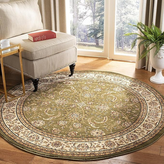SAFAVIEH Lyndhurst Collection Area Rug - 5'3" Round, Sage & Ivory, Traditional Oriental Design, Non-Shedding & Easy Care, Ideal for High Traffic Areas in Living Room, Bedroom (LNH219B)