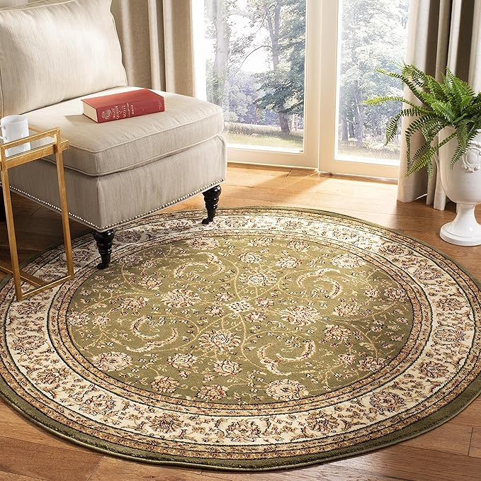 SAFAVIEH Lyndhurst Collection 8' Round Sage / Ivory LNH219B Traditional Oriental Non-Shedding Dining Room Entryway Foyer Living Room Bedroom Area Rug