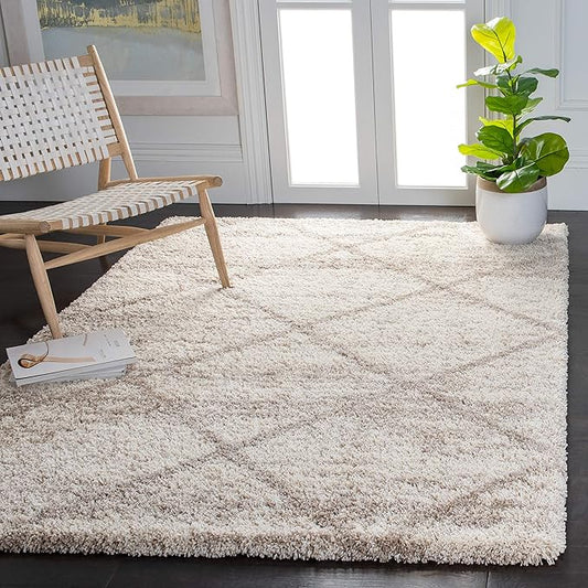 SAFAVIEH Hudson Shag Collection Accent Rug - 3' x 5', Multi Ivory & Beige, Trellis Design, Non-Shedding & Easy Care, 2-inch Thick Ideal for High Traffic Areas in Living Room, Bedroom (SGH281H)