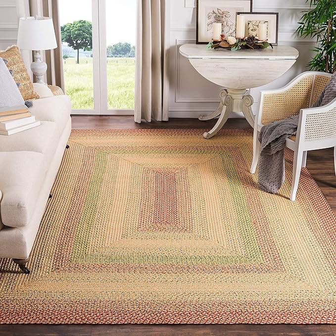 SAFAVIEH Washable Rug Outdoor Braided Collection - 9' Square, Rust & Multi, Handmade & Reversible, Non-Shedding & Easy to Clean, Ideal for Patio, Backyard, Mudroom (BRD303A)
