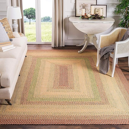 SAFAVIEH Washable Rug Outdoor Braided Collection - 9' Square, Rust & Multi, Handmade & Reversible, Non-Shedding & Easy to Clean, Ideal for Patio, Backyard, Mudroom (BRD303A)