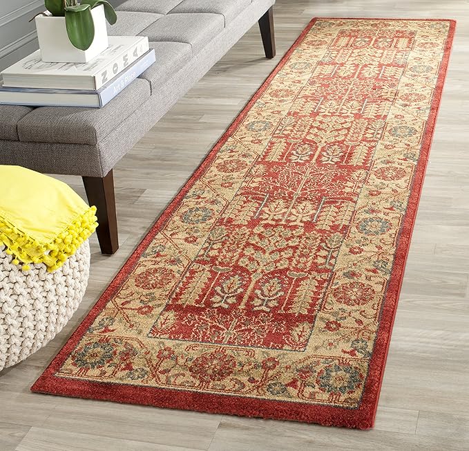 SAFAVIEH Mahal Collection Runner Rug - 2'2" x 12', Red & Natural, Traditional Oriental Design, Non-Shedding & Easy Care, Ideal for High Traffic Areas in Living Room, Bedroom (MAH697A)