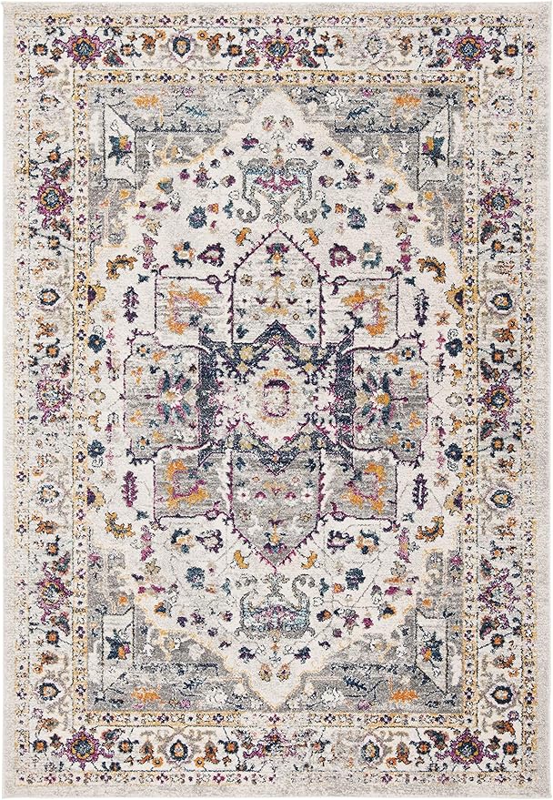 SAFAVIEH Evoke Collection 4' x 6' Ivory/Grey EVK275A Oriental Medallion Distressed Non-Shedding Living Room Bedroom Accent Rug