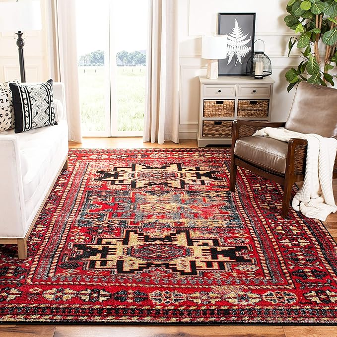 SAFAVIEH Vintage Hamadan Collection Area Rug - 10'6" x 14', Red & Multi, Oriental Traditional Persian Design, Non-Shedding & Easy Care, Ideal for High Traffic Areas in Living Room, Bedroom (VTH213A)