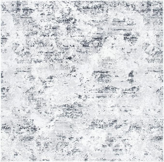SAFAVIEH Amelia Collection Area Rug - 6'7" Square, Grey & Ivory, Modern Abstract Design, Non-Shedding & Easy Care, Ideal for High Traffic Areas in Living Room, Bedroom (ALA705G)