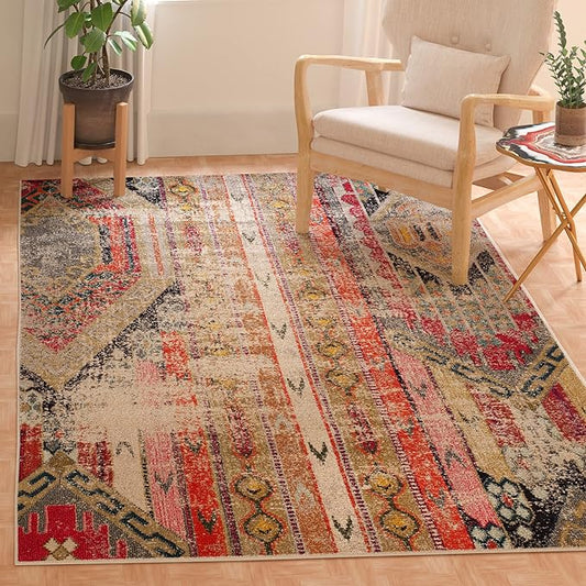 SAFAVIEH Monaco Collection Accent Rug - 3' x 5', Light Grey & Multi, Tribal Distressed Design, Non-Shedding & Easy Care, Ideal for High Traffic Areas in Entryway, Living Room, Bedroom (MNC222G)