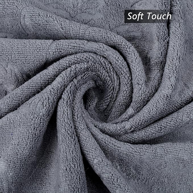 Bath Towels Set of 6, Oversized Large Microfiber Bath Towels for Adult Men Women, 30" x 60", Soft,Super Absorption, Perfect for Shower, Sauna, Yoga, Gym, Beach, Pool, Sport - Grey Floral Pattern