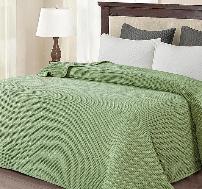 Bed & Bath Home Premium 100% Cotton Waffle Weave Blanket Twin Size – Soft Breathable Lightweight Comfort, Natural All-Season Bed Blanket, Easy-Care Bedspread for Bed & Couch (Sage Green)