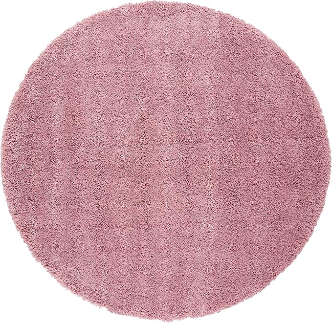 SAFAVIEH Fontana Shag Collection Area Rug - 6'7" Round, Pink, Solid Design, Non-Shedding & Easy Care, 2-inch Thick Ideal for High Traffic Areas in Living Room, Bedroom (FNT800U)
