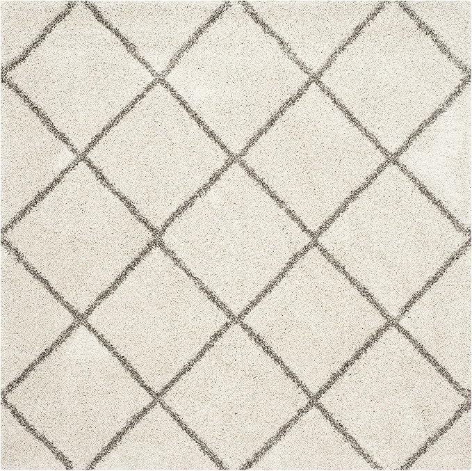 SAFAVIEH Hudson Shag Collection Area Rug - 8' Square, Ivory & Grey, Modern Trellis Design, Non-Shedding & Easy Care, 2-inch Thick Ideal for High Traffic Areas in Living Room, Bedroom (SGH281A)