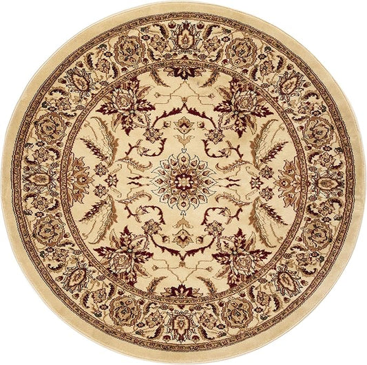 SAFAVIEH Lyndhurst Collection 8' Round Ivory / Ivory LNH216A Traditional Oriental Non-Shedding Dining Room Entryway Foyer Living Room Bedroom Area Rug