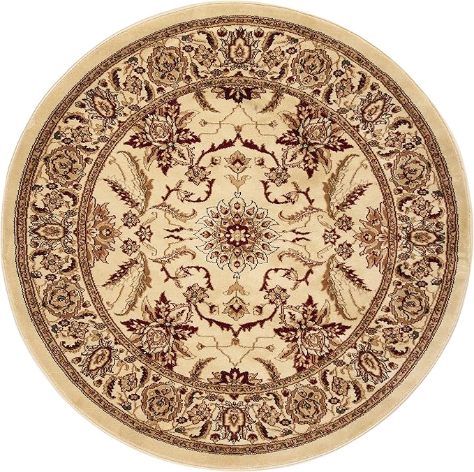 SAFAVIEH Lyndhurst Collection 5'3" Round Ivory / Ivory LNH216A Traditional Oriental Non-Shedding Dining Room Entryway Foyer Living Room Bedroom Area Rug