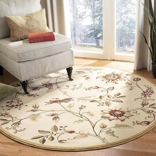SAFAVIEH Lyndhurst Collection Area Rug - 5'3" Round, Ivory & Multi, Traditional Floral Design, Non-Shedding & Easy Care, Ideal for High Traffic Areas in Living Room, Bedroom (LNH552-1291)
