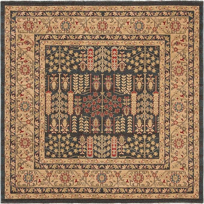 SAFAVIEH Mahal Collection Area Rug - 8' Square, Navy & Natural, Non-Shedding & Easy Care, Ideal for High Traffic Areas in The Living Room, Dining, Bedroom (MAH697E)