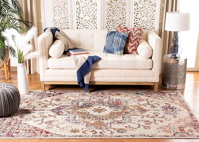 SAFAVIEH Crystal Collection Accent Rug - 3' x 5', Light Blue & Burgundy, Medallion Design, Non-Shedding & Easy Care, Ideal for High Traffic Areas in Entryway, Living Room, Bedroom (CRS501F)