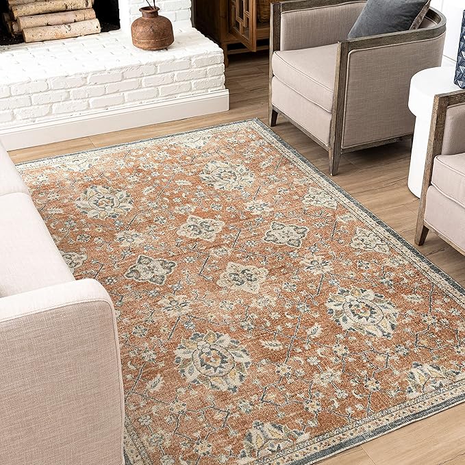 Mohawk Home Garrett Floral Ornamental Pumpkin Orange 5' 3" x 8' Area Rug Perfect for Living Room, Dining Room, Office