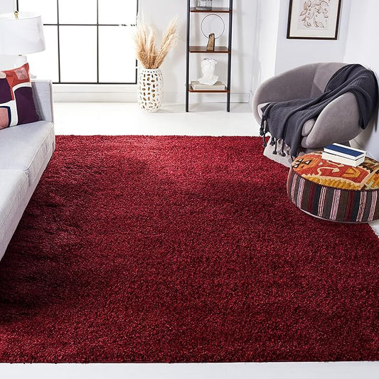 SAFAVIEH Santa Monica Shag Collection 9' x 12' Maroon SGN725 Solid Non-Shedding Living Room Bedroom Dining Room Entryway Plush 2-inch Thick Area Rug