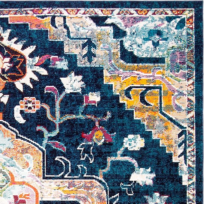SAFAVIEH Crystal Collection Accent Rug - 4' x 6', Navy & Fuchsia, Medallion Distressed Design, Non-Shedding & Easy Care, Ideal for High Traffic Areas in Entryway, Living Room, Bedroom (CRS501H)
