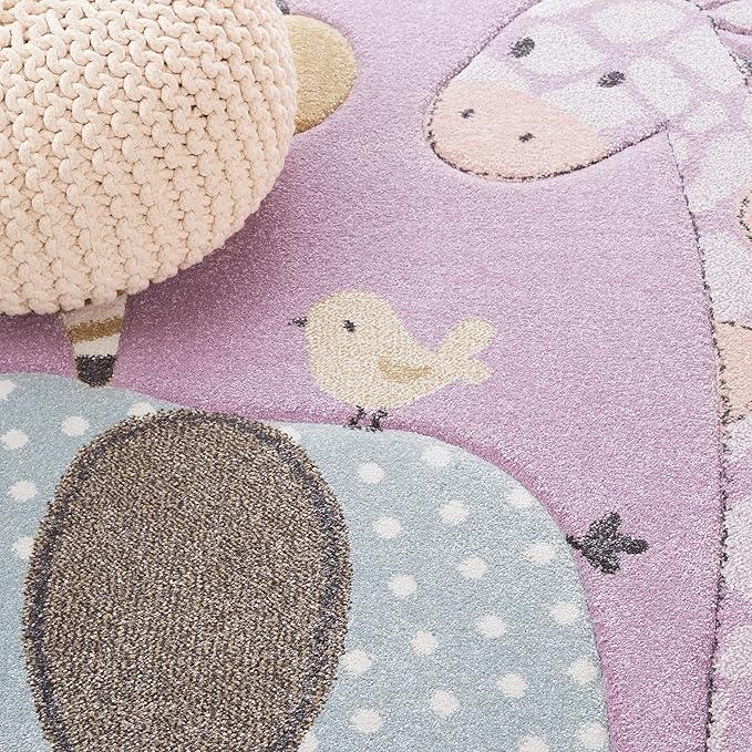 SAFAVIEH Area Rug 8x10 - Carousel Kids Collection - Large - Purple, Animal Design, Non-Shedding & Easy Cleaning, Ideal for Boys & Girls in Playroom, Nursery, Bedroom (CRK120V)