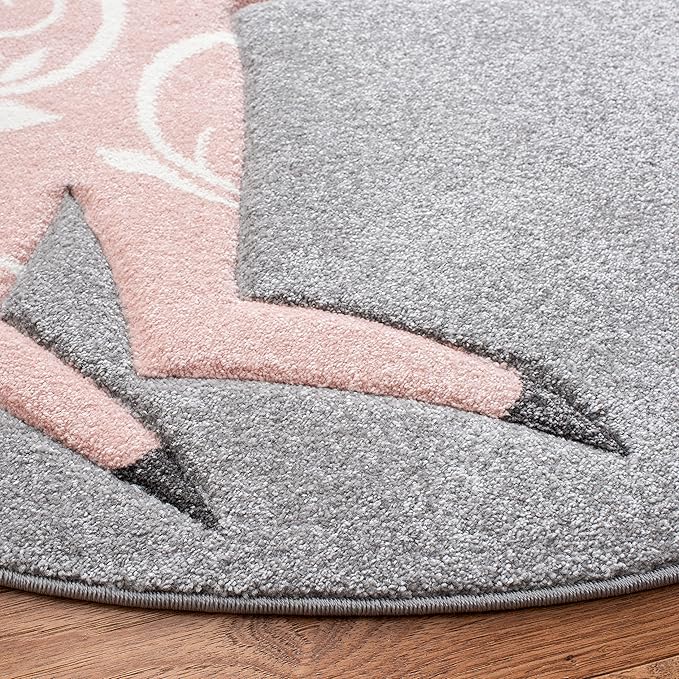 SAFAVIEH Carousel Kids Collection 6'7" Round Grey/Pink CRK163F Unicorn Non-Shedding Playroom Nursery Bedroom Area Rug