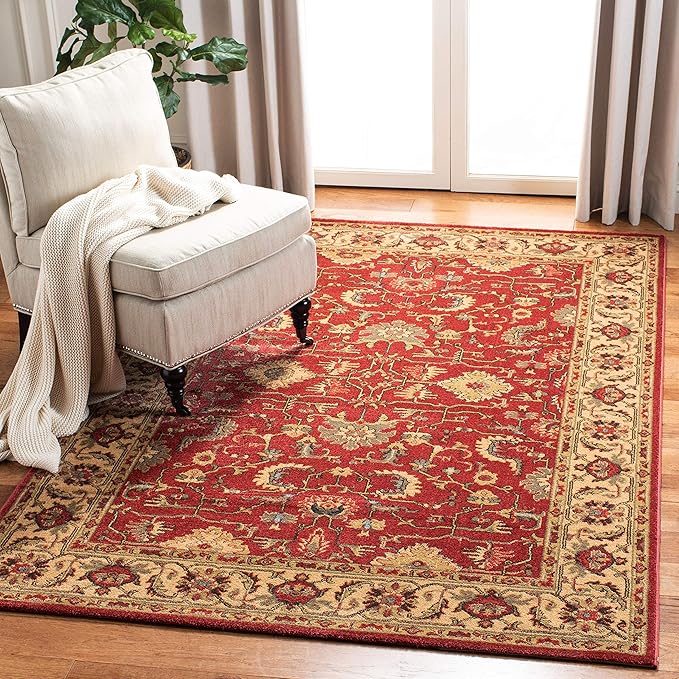 SAFAVIEH Mahal Collection Area Rug - 6'7" Square, Red & Beige, Traditional Oriental Design, Non-Shedding & Easy Care, Ideal for High Traffic Areas in Living Room, Bedroom (MAH693Q)