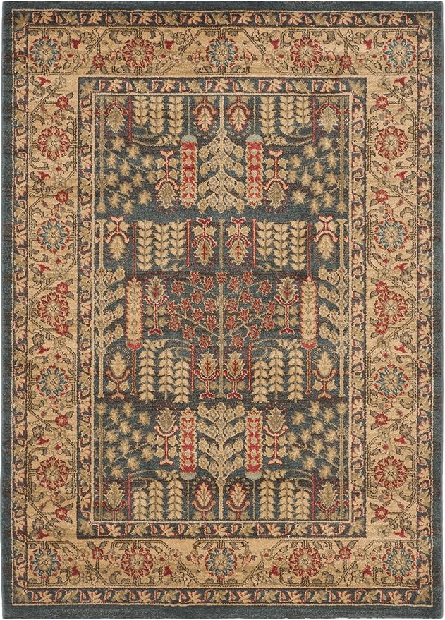 SAFAVIEH Mahal Collection Accent Rug - 4' x 5'7", Navy & Natural, Traditional Oriental Design, Non-Shedding & Easy Care, Ideal for High Traffic Areas in Entryway, Living Room, Bedroom (MAH697E)