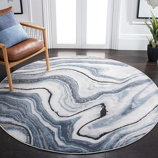 SAFAVIEH Craft Collection 4' Round Blue/Grey CFT819M Modern Abstract Non-Shedding Dining Room Entryway Foyer Living Room Bedroom Area Rug
