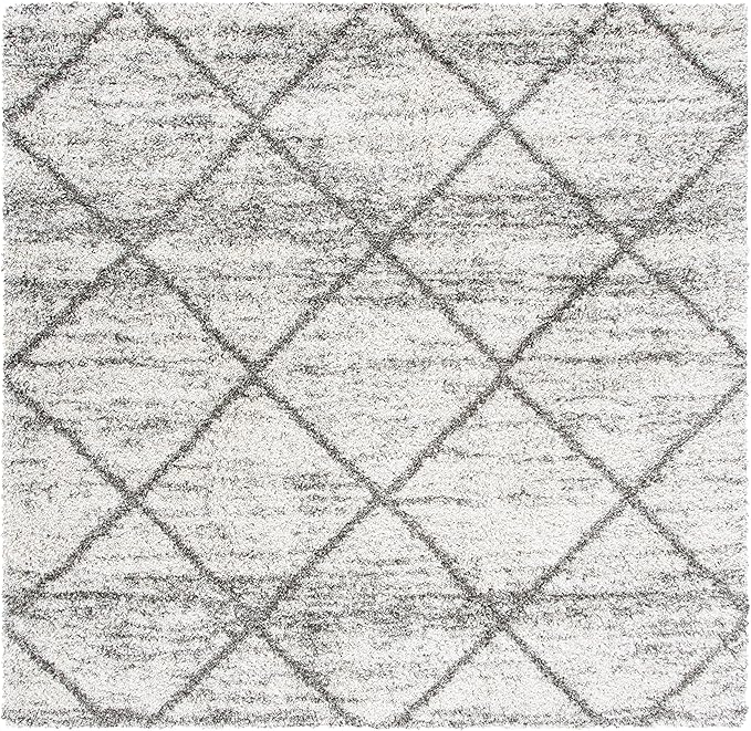 SAFAVIEH Hudson Shag Collection Area Rug - 5' Square, Grey & Beige, Modern Trellis Design, Non-Shedding & Easy Care, 2-inch Thick Ideal for High Traffic Areas in Living Room, Bedroom (SGH281J)