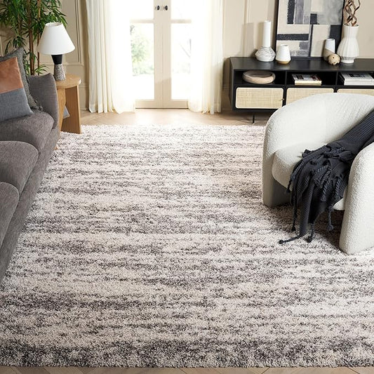 SAFAVIEH Hudson Shag Collection Area Rug - 6' x 9', Ivory/Grey, Geometric Design, Plush 1.9 Inch Thick Ideal for High Traffic Areas in Living Room, Bedroom, Dining (SGH206A)