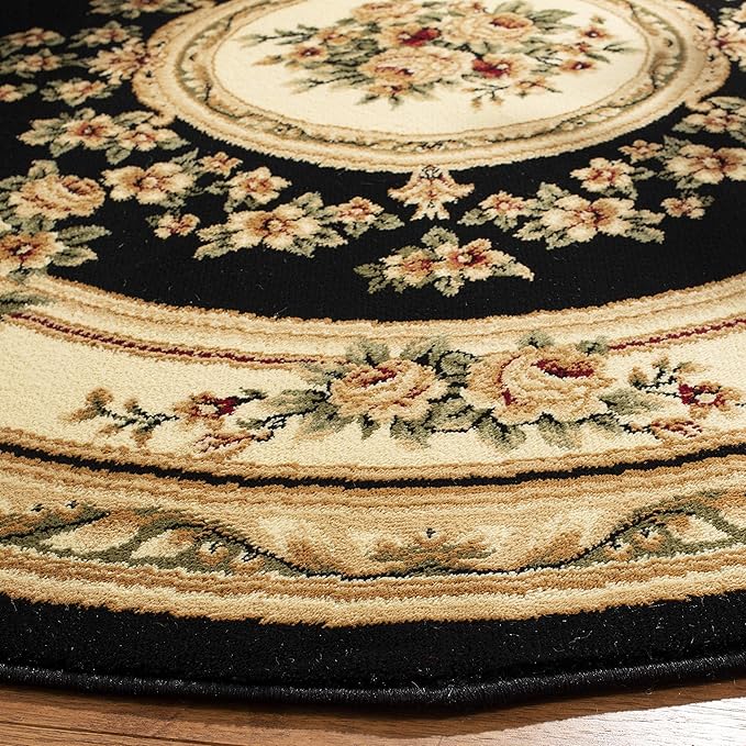 SAFAVIEH Lyndhurst Collection Area Rug - 8' Round, Black & Ivory, Traditional European Medallion Design, Non-Shedding & Easy Care, Ideal for High Traffic Areas in Living Room, Bedroom (LNH218A)