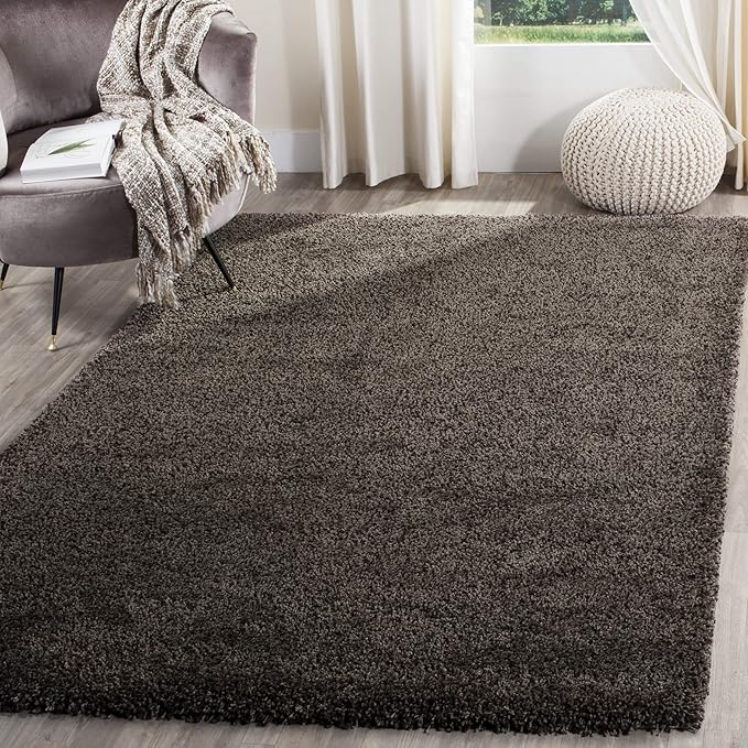SAFAVIEH Santa Monica Shag Collection 3' x 5' Mushroom SGN725 Solid Non-Shedding Living Room Bedroom Dining Room Entryway Plush 2-inch Thick Area Rug