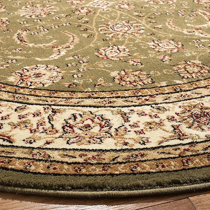 SAFAVIEH Lyndhurst Collection 8' Round Sage / Ivory LNH219B Traditional Oriental Non-Shedding Dining Room Entryway Foyer Living Room Bedroom Area Rug