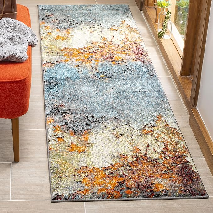 SAFAVIEH Glacier Collection Runner Rug - 2'3" x 10', Blue & Multi, Modern Abstract Design, Non-Shedding & Easy Care, Ideal for High Traffic Areas in Living Room, Bedroom (GLA125B)