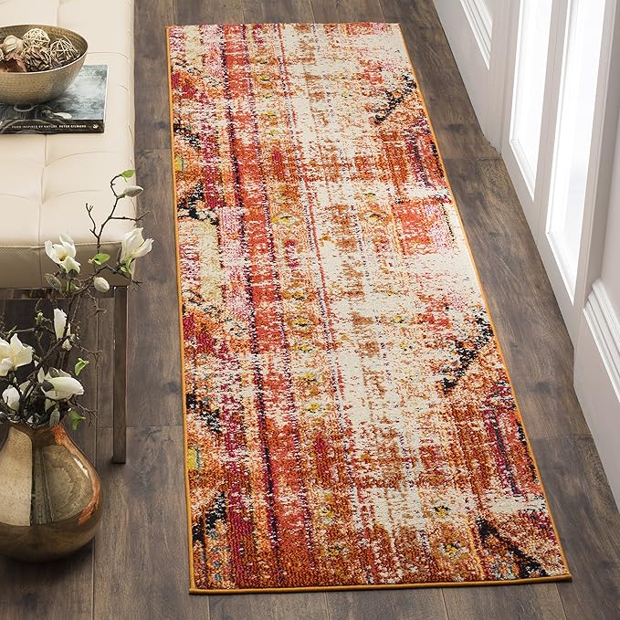 SAFAVIEH Monaco Collection Runner Rug - 2'2" x 8', Orange & Multi, Boho Chic Tribal Distressed Design, Non-Shedding & Easy Care, Ideal for High Traffic Areas in Living Room, Bedroom (MNC222H)